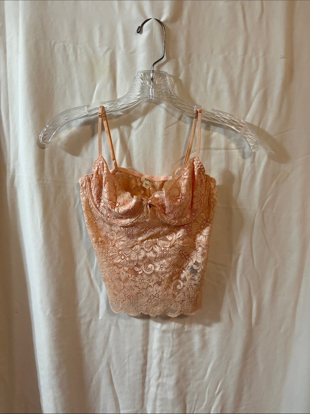 Guess Peach Lace Corset Cropped Bustier Top Structured Bra Adjustable Strap